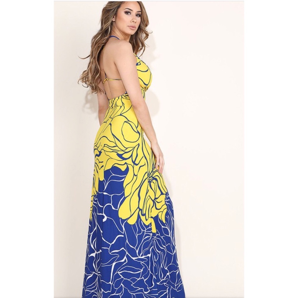 NWOT yellow and blue color blocked maxi dress. - Picture 2 of 5